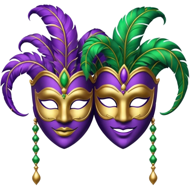 2 jesters masks for mardi gras in purple gold and green like this emoji : 🎭 emoji