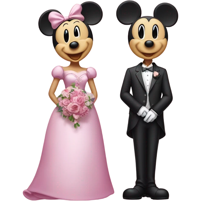 Mickey and Minnie Mouse getting married wearing pink outfits emoji