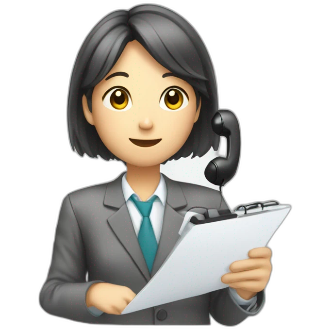 A Japanese office worker answering a phone call and taking notes emoji