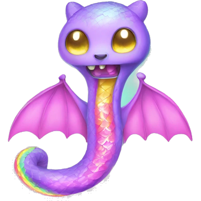 Kawaii rainbow pastel bedazzled serpent with neon bat wings  emoji
