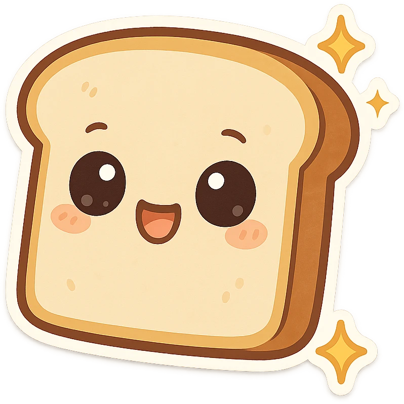 slice of bread with sparkles, chibi sticker style, cute and exaggerated emoji