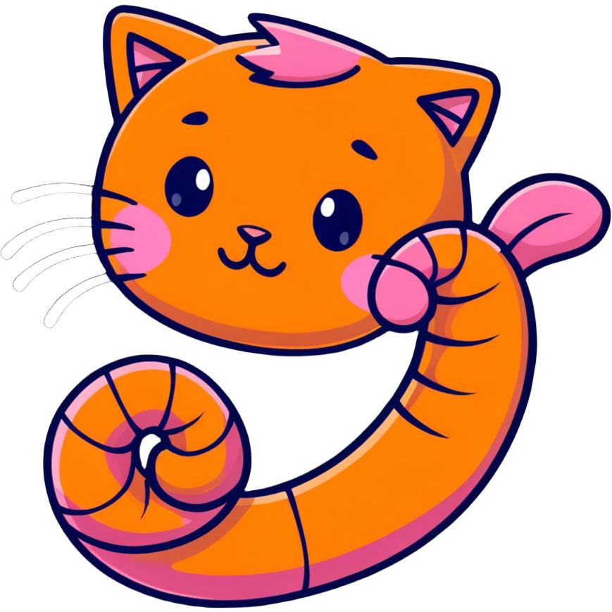 shrimp with a cat head, pink shrimp body with orange cat face emoji