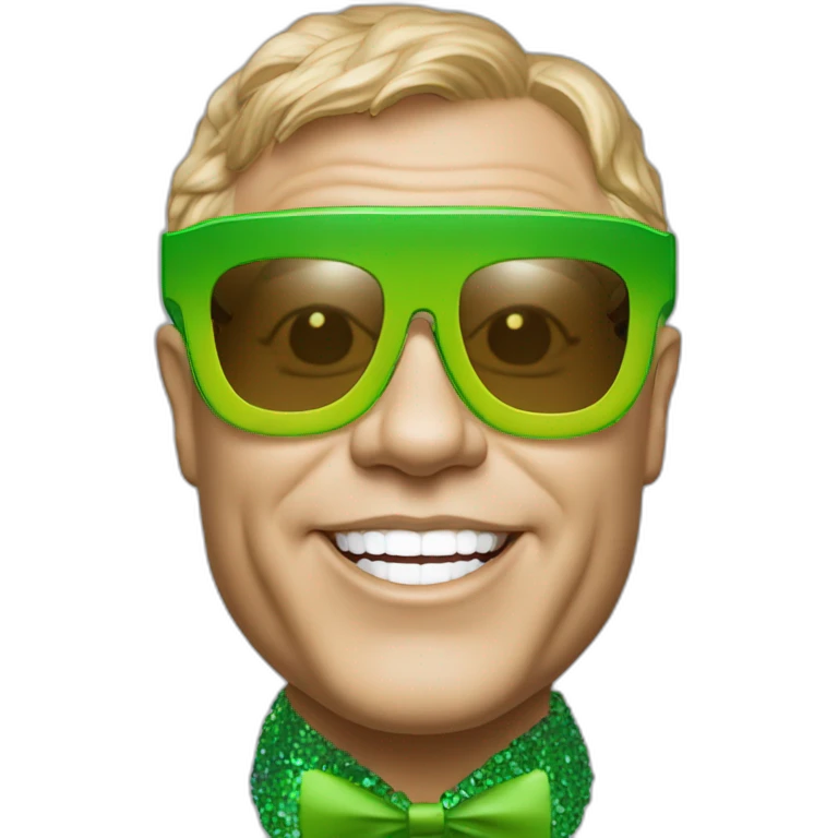 elton john wearing green multi-color oversized square sunglasses with scalloped edges for mardi gras emoji