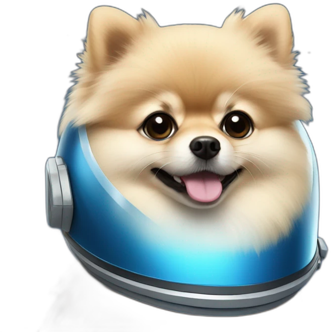 light cream pomeranian wearing a blue space helmet emoji