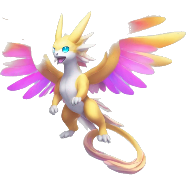 Celestial Godly Crystallic Colorful Vibrant Colors Flying Advanced Fakémon-Legendary-Pokémon-Creature Full Body emoji