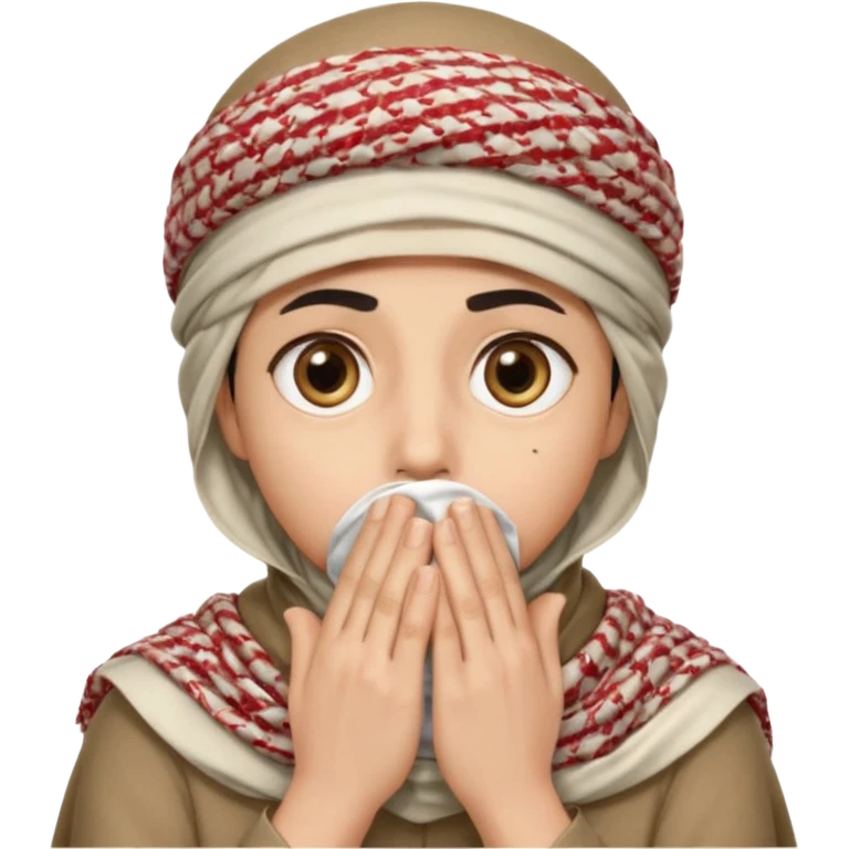 **المشهد**: وجه مصدوم، عيون كبيرة، يديه تغطيان فمه، مع "تأثير انفجار" صغير خلفه (مثل دخان أو شرر).
- **اللمسة**: قبعة تقليدية (مثل الشماغ أو الكوفية) مائلة على رأسه كرمز للبراءة!
 emoji