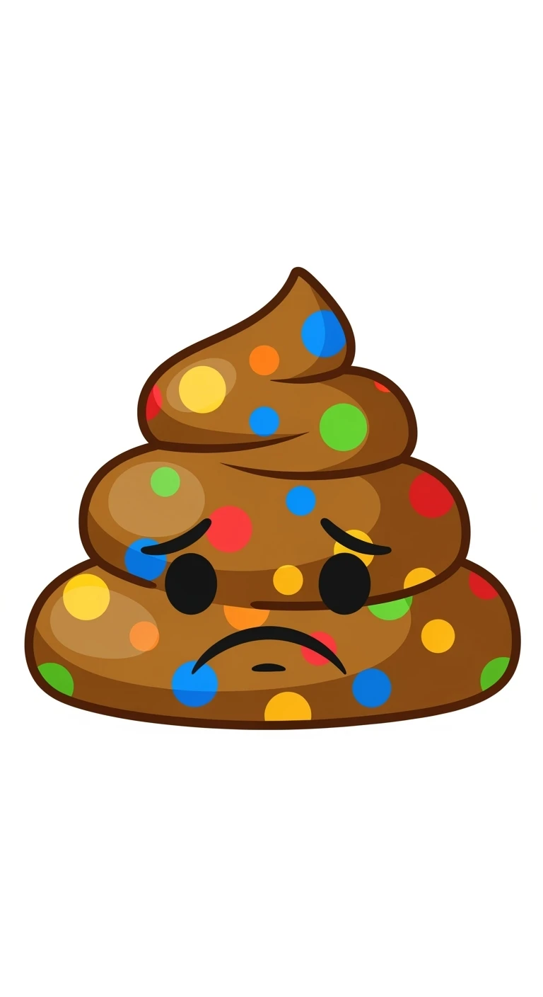 montagnetta di feci di animale a pallini stile emoji iphone con espressione dispiaciuta, vista frontale emoji