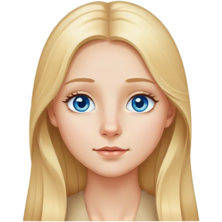Girl with long blonde hair, blue eyes, small nose, beauty spot beside chin on right side of face emoji