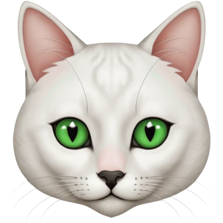 Haz una gata de ojos verdes la cara blanca con mancha negra en las orejas que agarra parte de la frente del lado der pero del iz va desde el ojo hasta la oreja la mancha, tiene la nariz negra en forma de corazón y todo lo que sobra de la cara, barbilla la nariz arriba y el lado de bigotes es blanca emoji