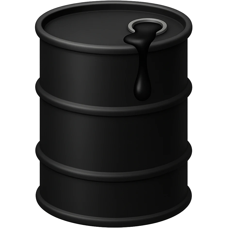 Сгенерируй мне в стиле эмоджи эпл черную бочку из верхней затычки (открывашки) немного вытекает нефть emoji