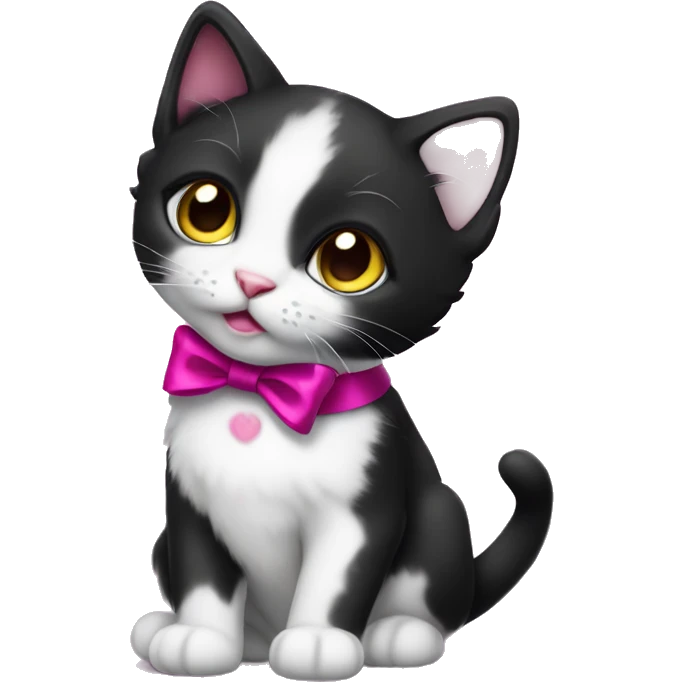 Full body Tuxedo kitten with a magenta ribbon Hazel eyes emoji