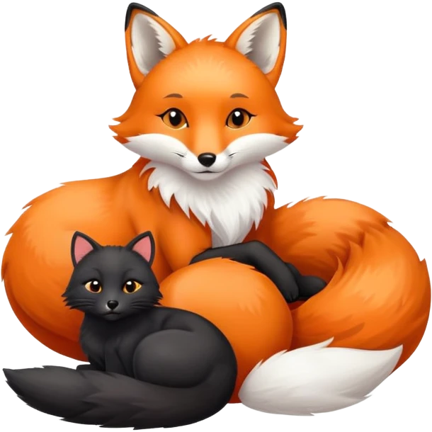 A fox lying on a black cat. emoji