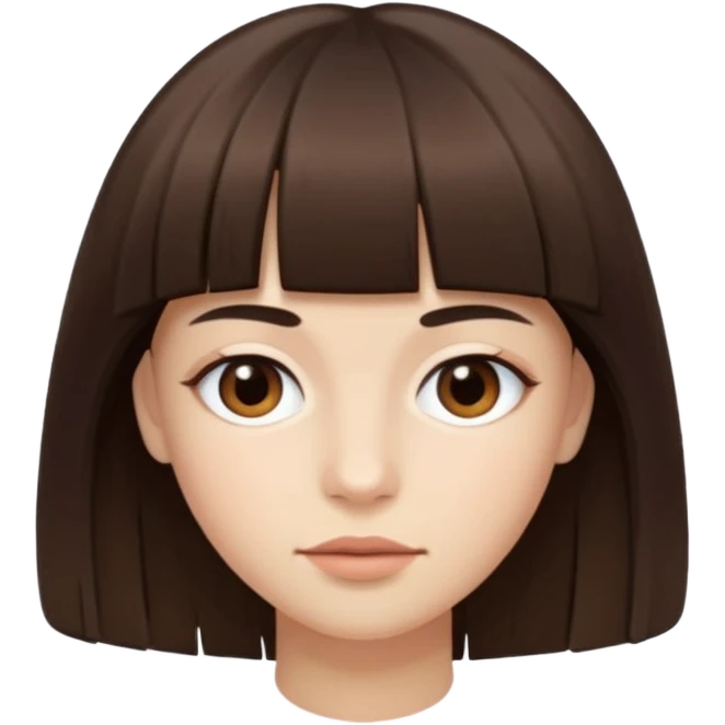 Tenho uma franja vegana, sombrancelha reta fina, um rosto oval e meu cabelo é grande e castanho escuro. Faça nesse estilo 🧟‍♀️  emoji