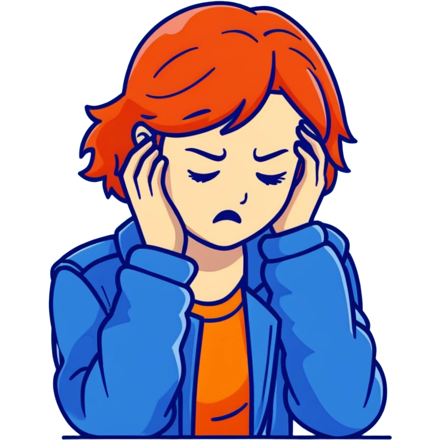 Redhead girl with mid length hair in blue jacket angry facepalm emoji