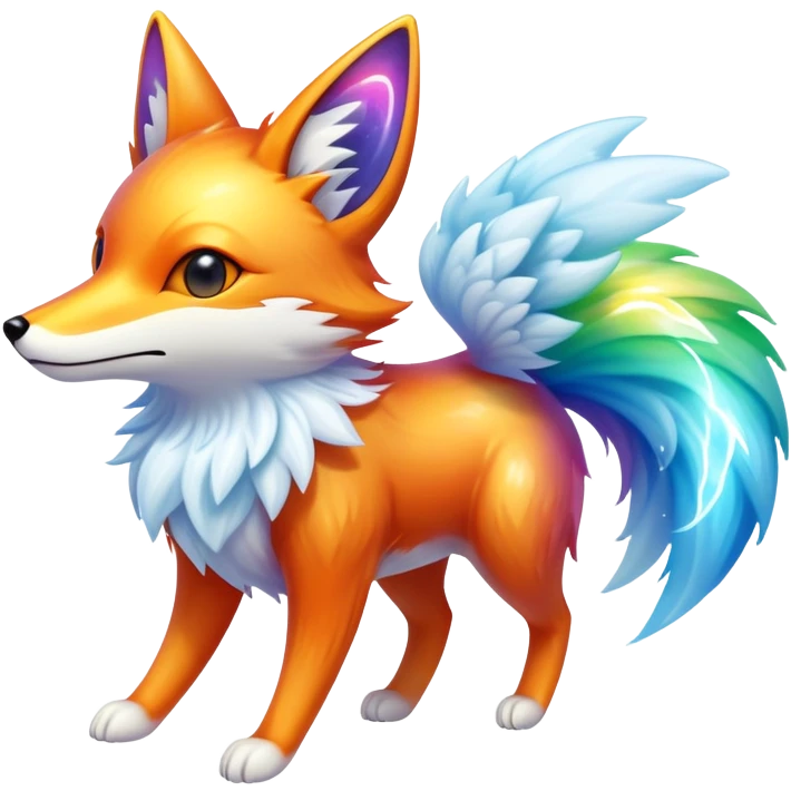 A cloud-dwelling creature made of vapor and static electricity, shaped like a winged fox that leaves rainbow trails as it flies and can condense parts of itself into water or ice projectiles. emoji