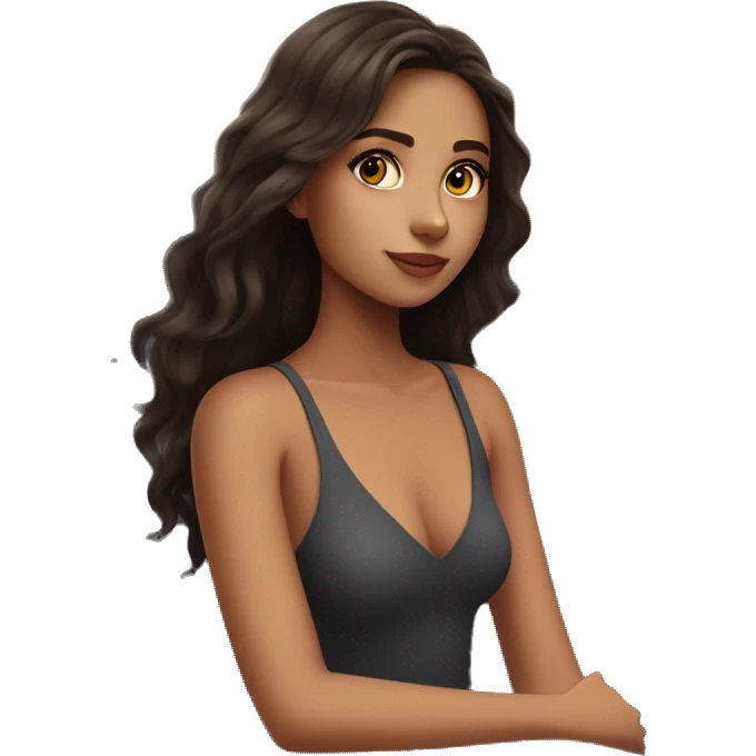 girl with dark brown hair and a bright skintone, sitting in a skybar in dubai emoji