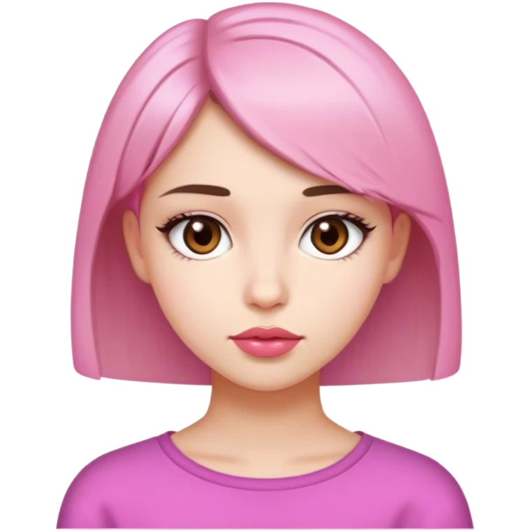 a girl with short straight hair, brown eyes, pink lips, 18 years old  emoji
