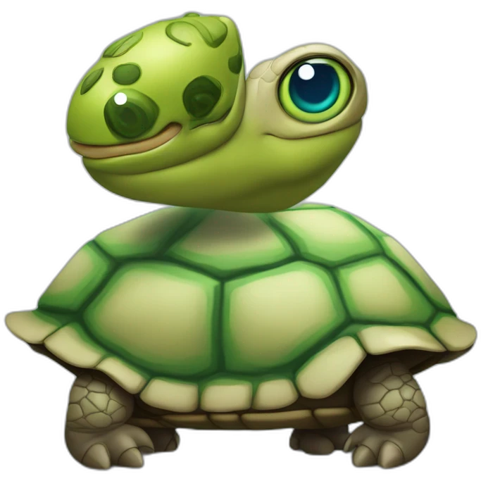 Éric zemur sur une tortue avec des yeux qui lance des lazer emoji