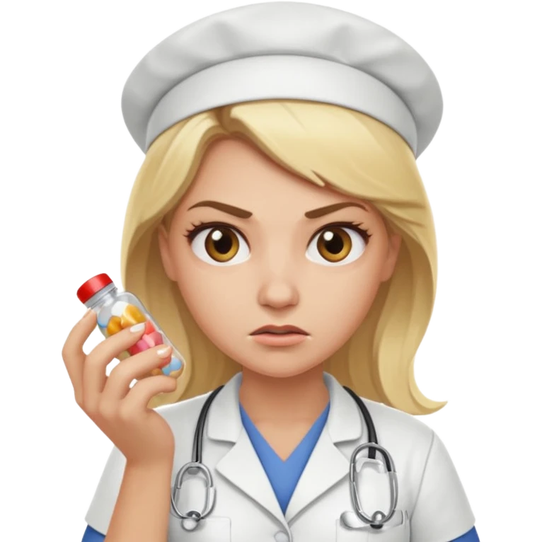 angry blonde nurse with pills emoji