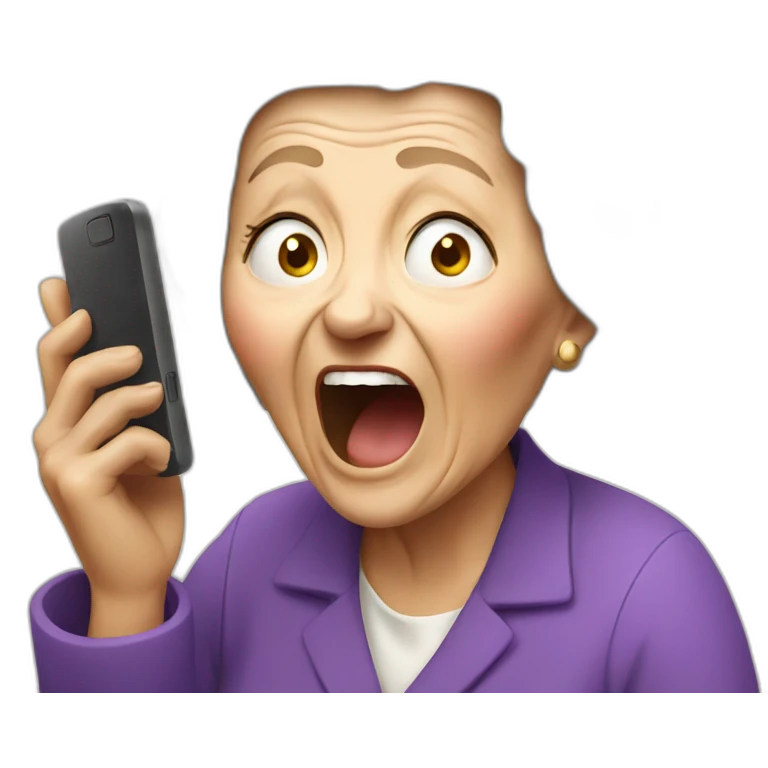 old lady screaming over phone emoji
