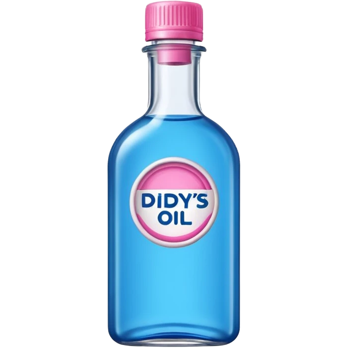 bottle of oil blue top pink outside with logo that says Diddys Oil emoji