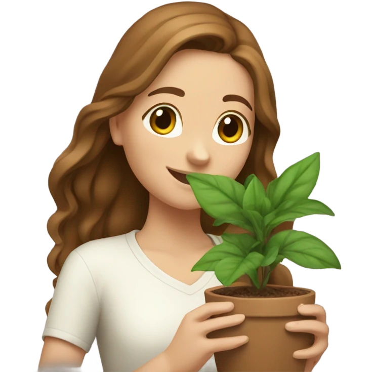  white Girl brown hair hugging plant emoji