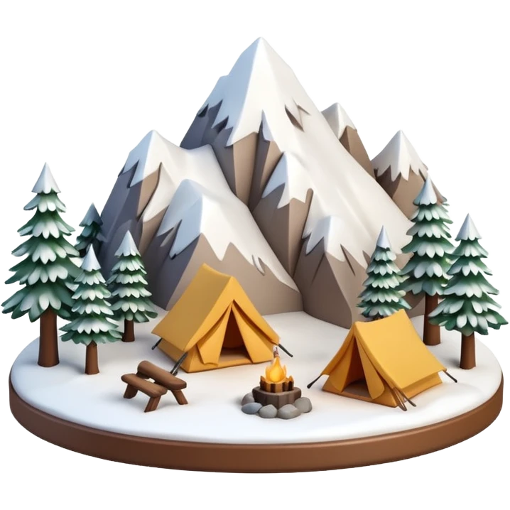 mini diorama of snowy mountains with small camp setup emoji
