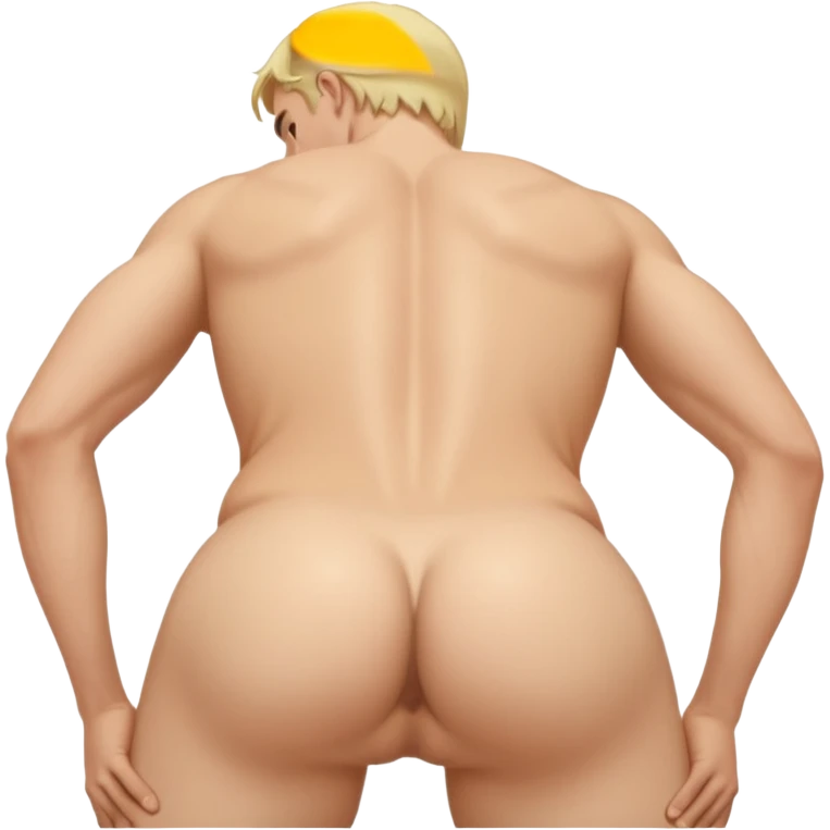 Blonde, white, Naked man, spreading butt cheeks, bent over, exposed ass hole, testicles, balls, looking back at camera emoji