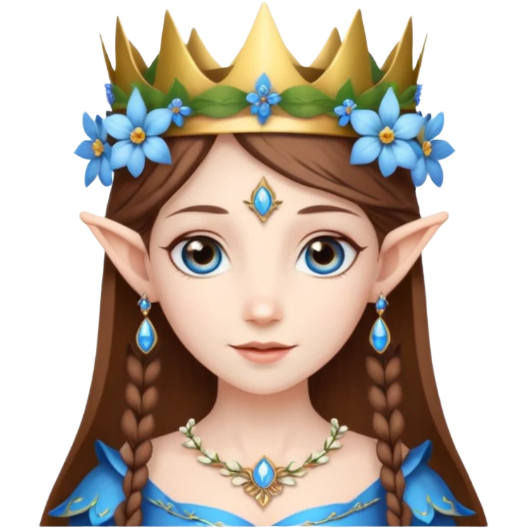 Hyper realistic floral elf mage fairy queen pale skin brown hair and blue-eyes emoji
