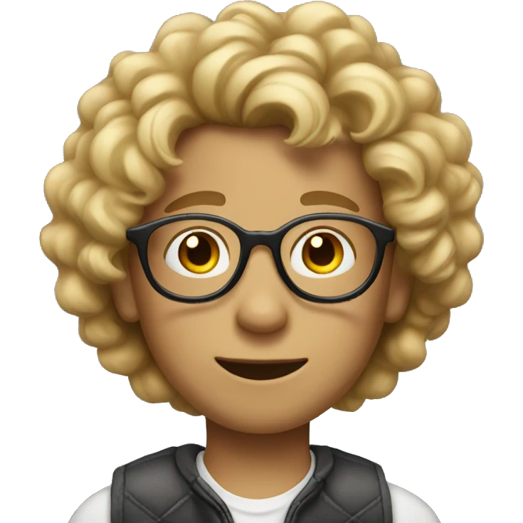 Boy with big blond curly hair and round glasses  emoji