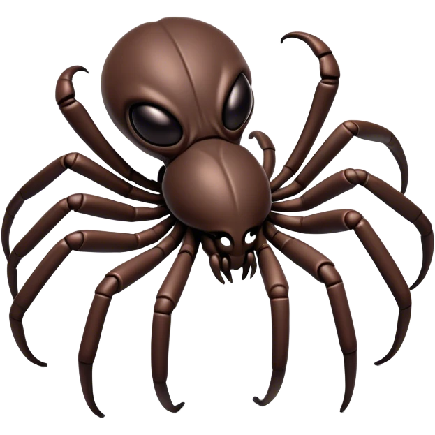 Clash of Clans aesthetic: Cinematic fierce arachnid Alien Emoji, rendered in a 3D vector-style similar to standard emojis with minimal shading and bold, simplified shapes. A compact, isometric, otherworldly creature with insectoid, organic details and subtle, eerie tentacles, softly glowing with a sinister alien charm. Simplified yet unmistakably iconic, highly detailed and consistent, glowing with a soft, spectral radiance and high shine. Stylized with a touch of bio-engineered mischief and a soft glowing outline, capturing the essence of a fearsome extraterrestrial menace with a playful twist! emoji