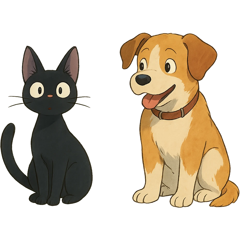 ghibli style the cat and dog emoji
