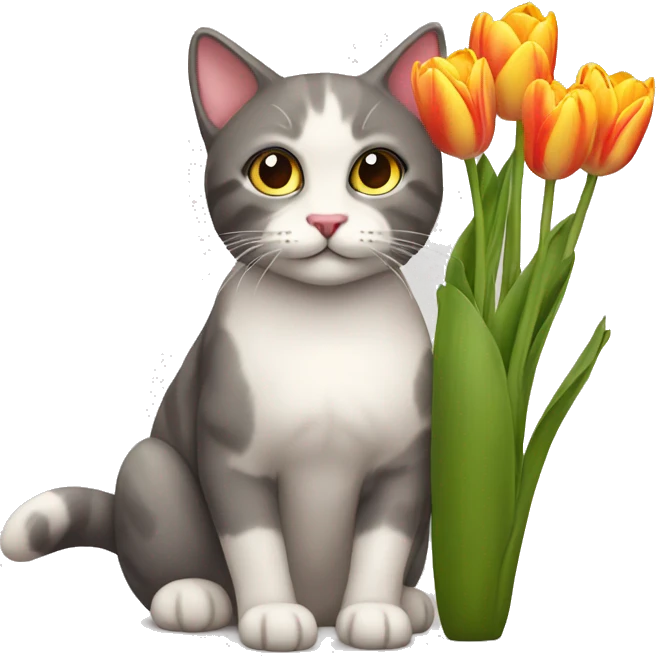 Gato con una flor de tulipanes  emoji