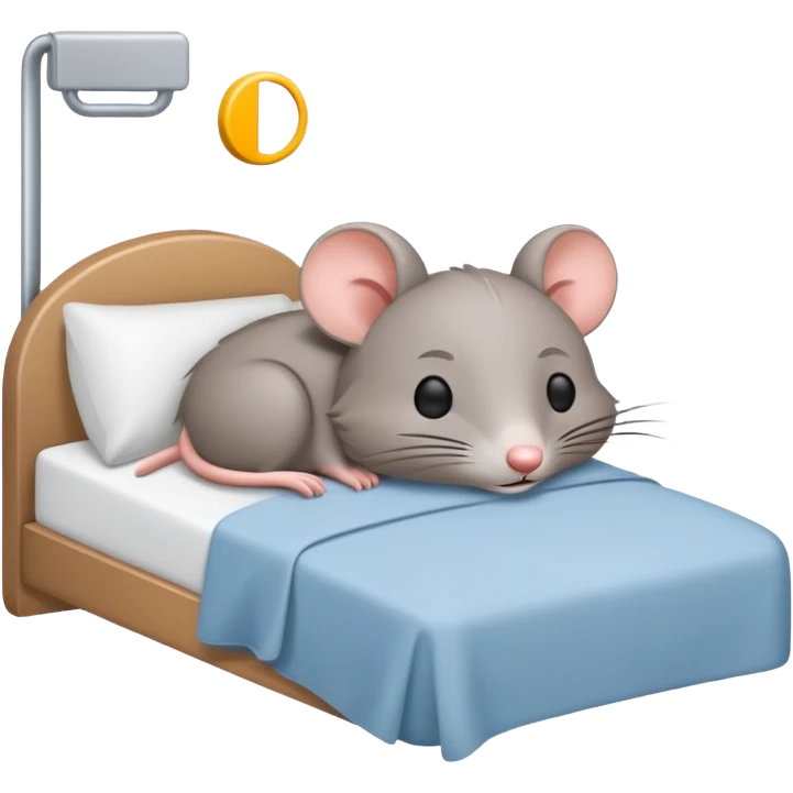 Crea una imagen de un rato adorable gris parecido a este 🐭 donde este duermiendo en una cama y de su cabeza aparezca esto 💤 indicando q está muy dormido.  emoji