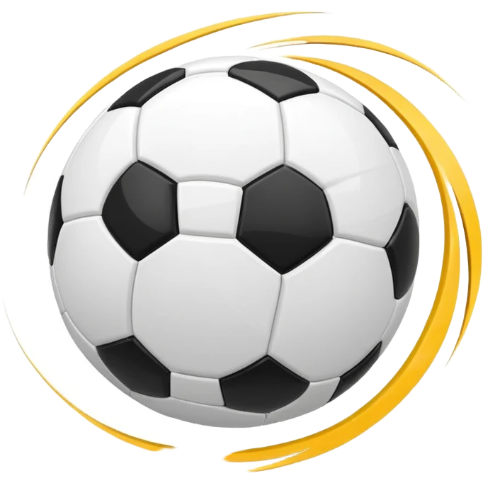 Apple-style emoji of a soccer ball with curve effect, flying with curved wind trails showing spin, glossy 3D look, clean minimal design, soft lighting, transparent background. emoji