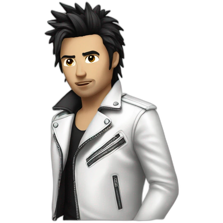 Punk male with white leather jacket with dark hair emoji