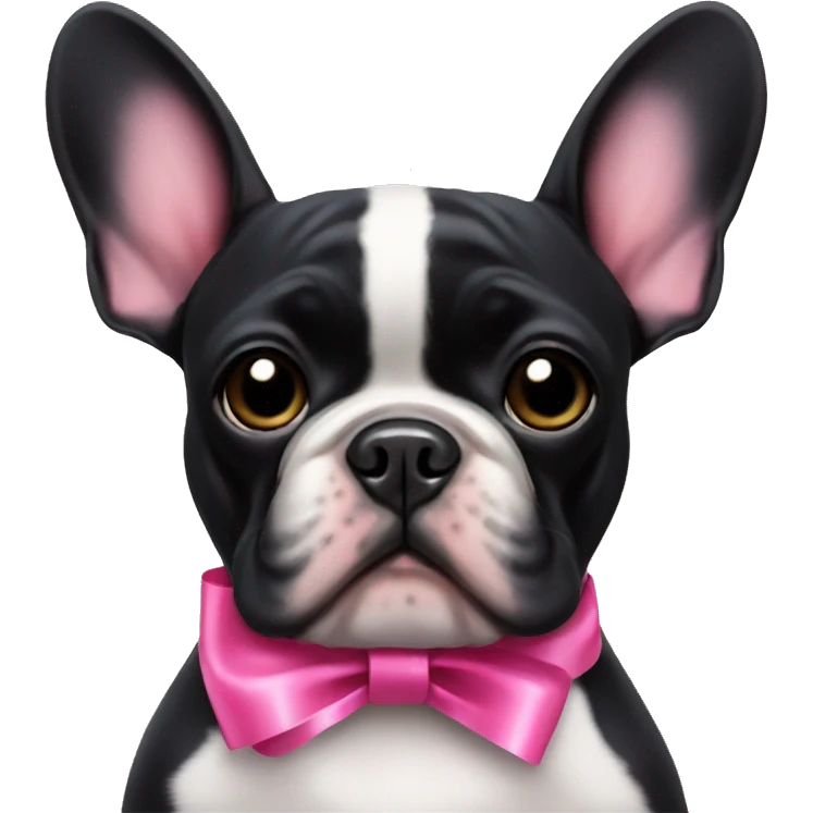 Black French bulldog with pink ribbons emoji