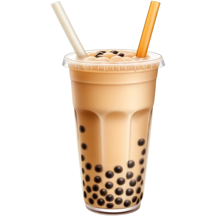 Bubble tea with tapioca pearls and milk tea, with straw emoji