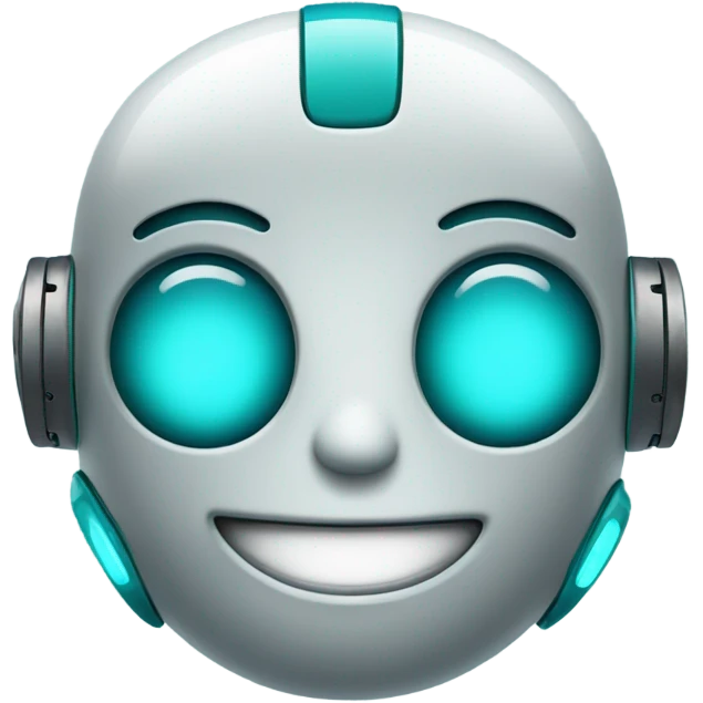 Cute robot head with a smile. teal coloured eyes. emoji