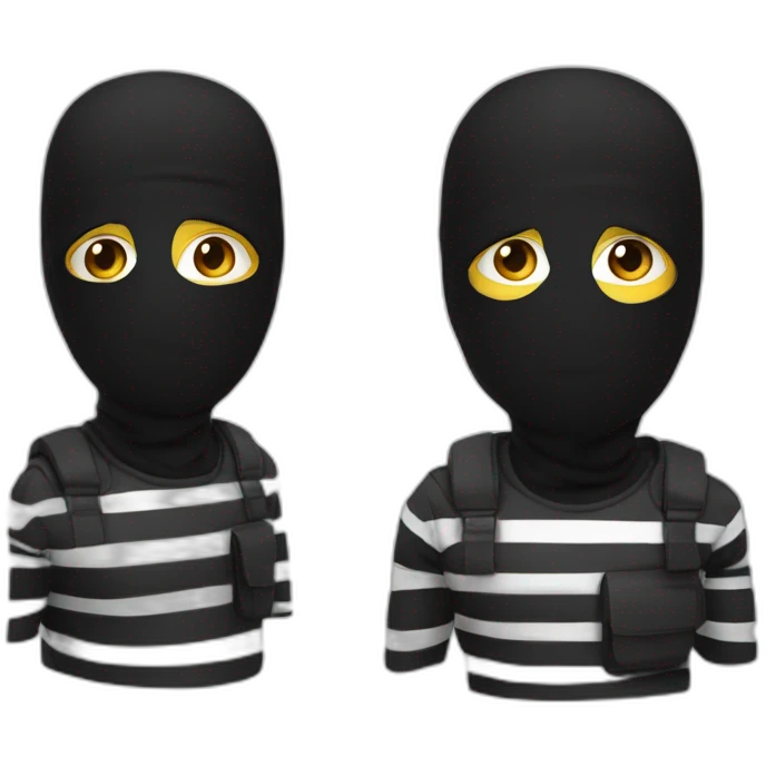 Thief in a black ski mask that covers top half of the head in a black and white striped shirt emoji