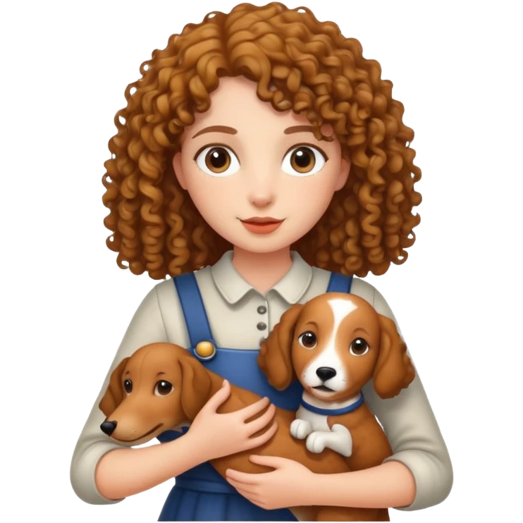 A curly-haired girl holding a hound emoji