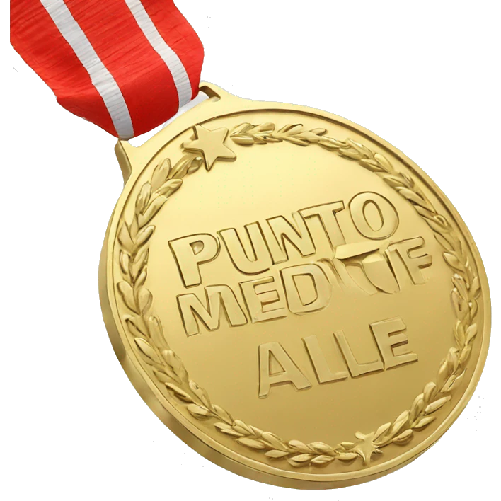 Gold medal with words "Punto Ale" engraved on it emoji