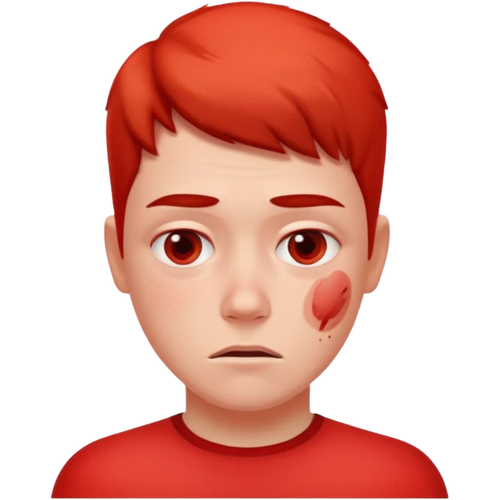 une personne allergique avec des boutons et tout rouge emoji