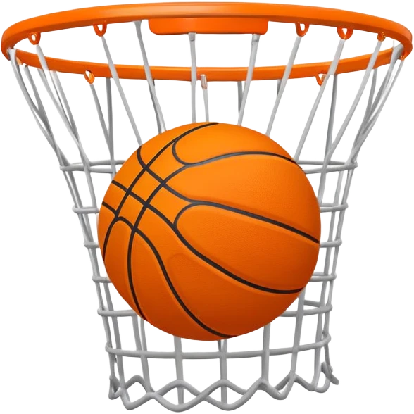 Basketball swishing through net, minimal design with just essential details, iOS emoji style emoji