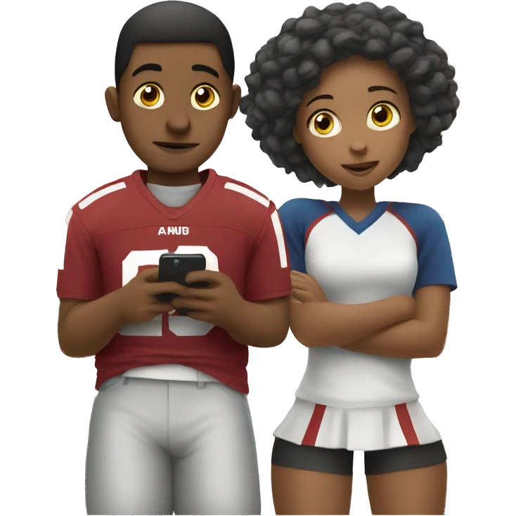 Boy watching football while girl plays on phone bored emoji