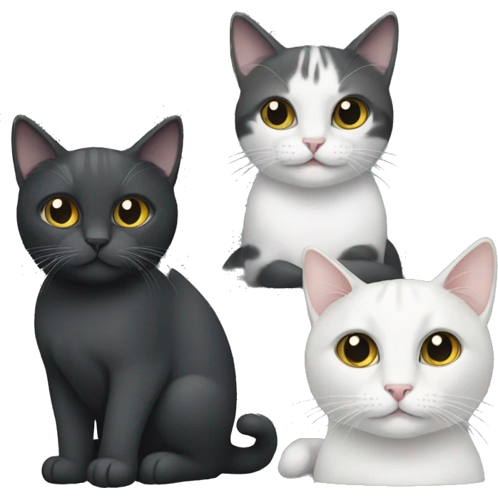 two cats: one that is dark grey and white, and one that is black emoji