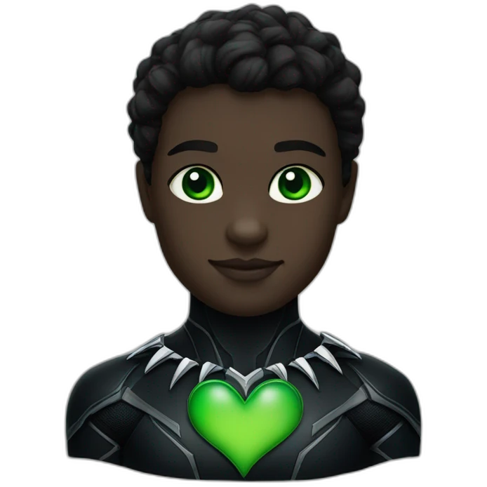 make an emoji of a black panther with green eyes, with a green heart emoji