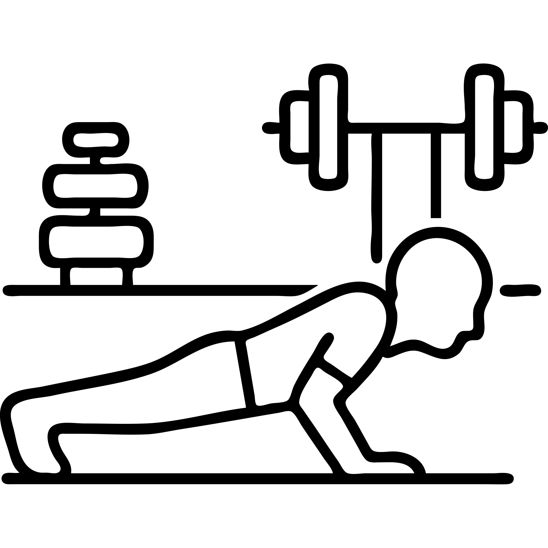 bald man doing push-ups with gym background, outlined icon style emoji