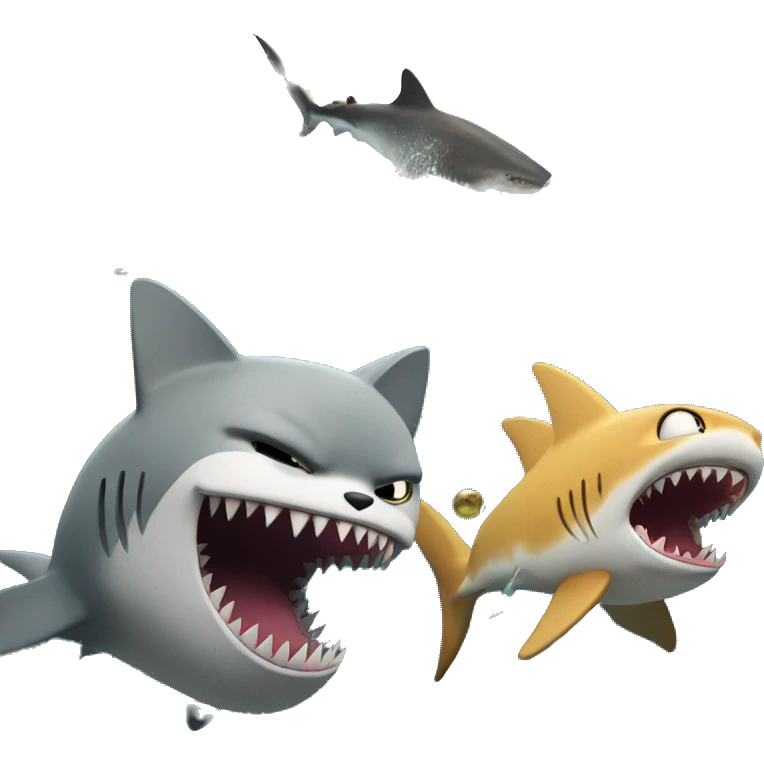 A cat fights a shark under the sea emoji