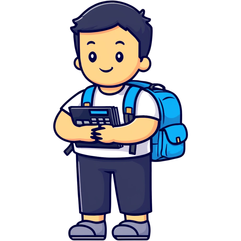 A student with backpack and calculator emoji